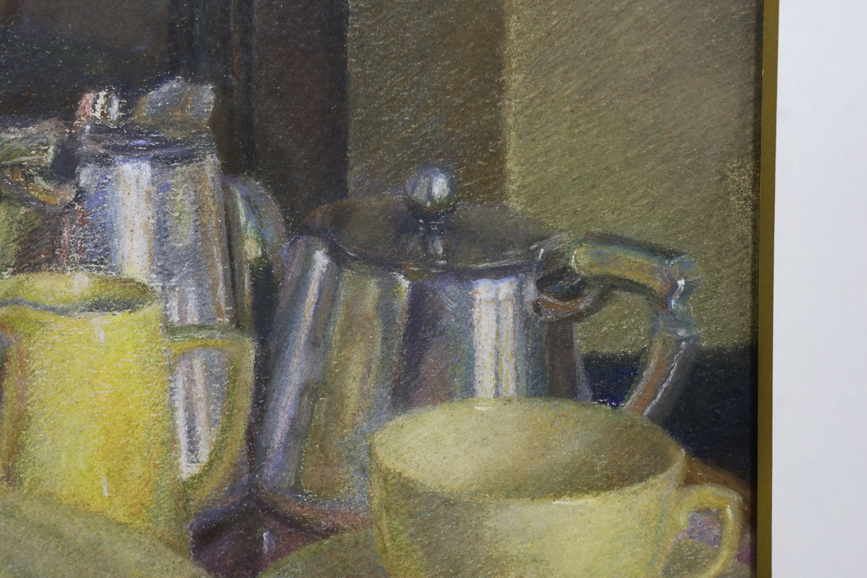 Hilda Carline (1889-1950), pastel, Breakfast table still life, 28 x 38cm